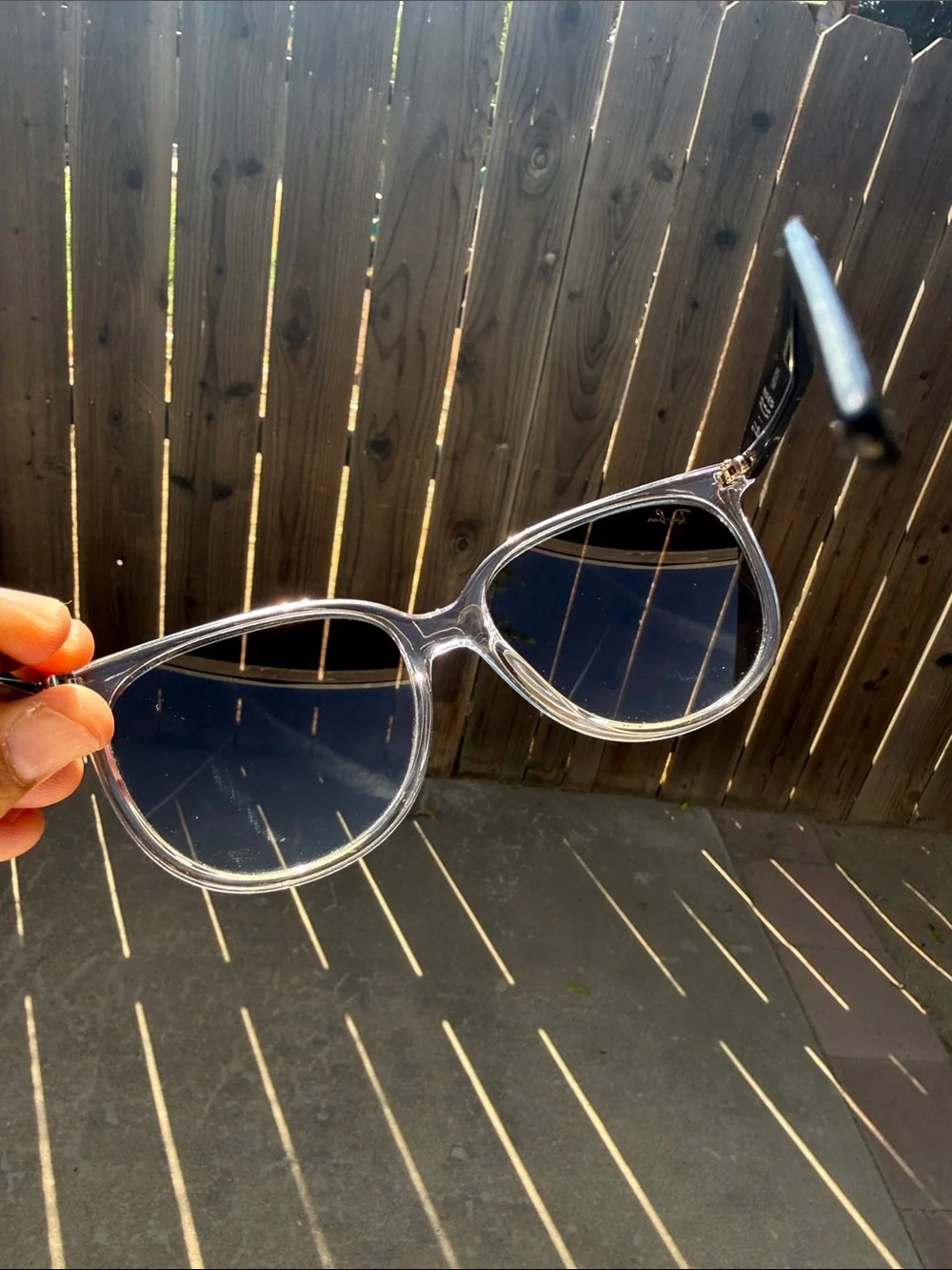 RB4378 Ray-Ban Sunglasses Polished Transparent Grey Gradient Lens w/ Brown Case